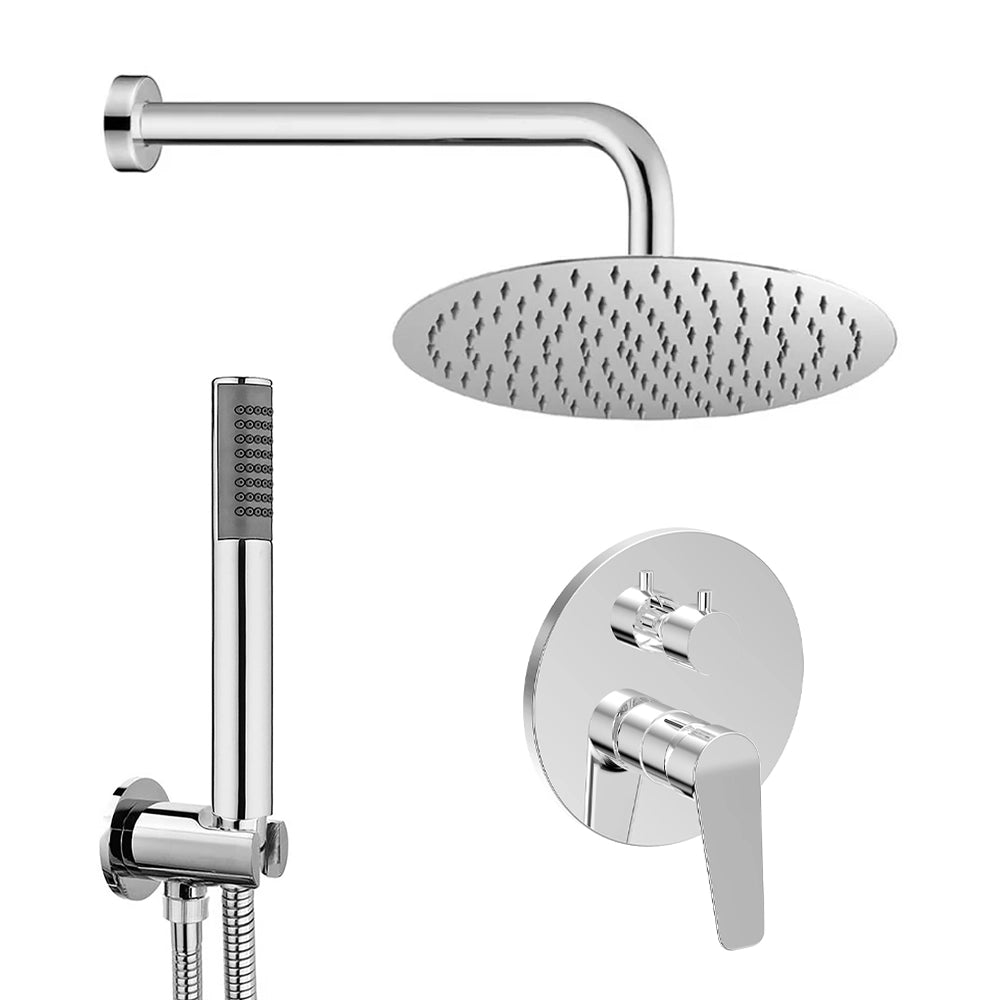Set doccia miscelatore con deviatore, braccio 40 cm, soffione 30cm e doccino finitura cromo lucido Aurora