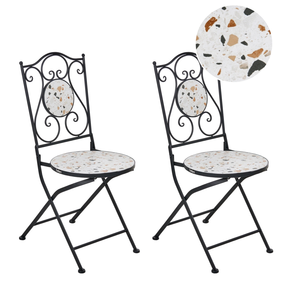 Set di 2 sedie da giardino in metallo nero con struttura in ferro e motivo effetto terrazzo stile vintage da esterno