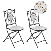 Set di 2 sedie da giardino in metallo nero con struttura in ferro e motivo effetto terrazzo stile vintage da esterno