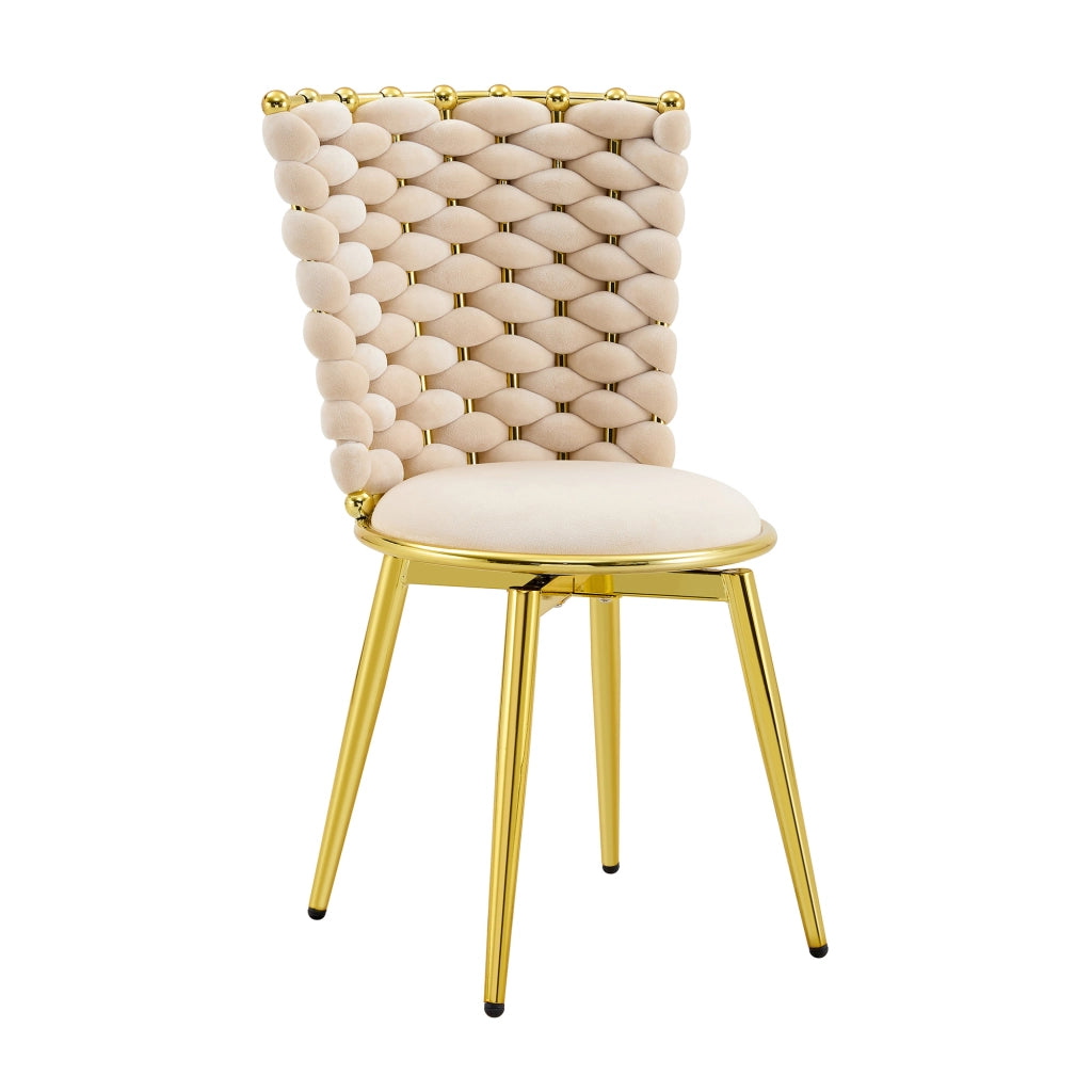 SEDIA Imbottita 62x58x51 cm in Velluto Beige con Gambe in Metallo