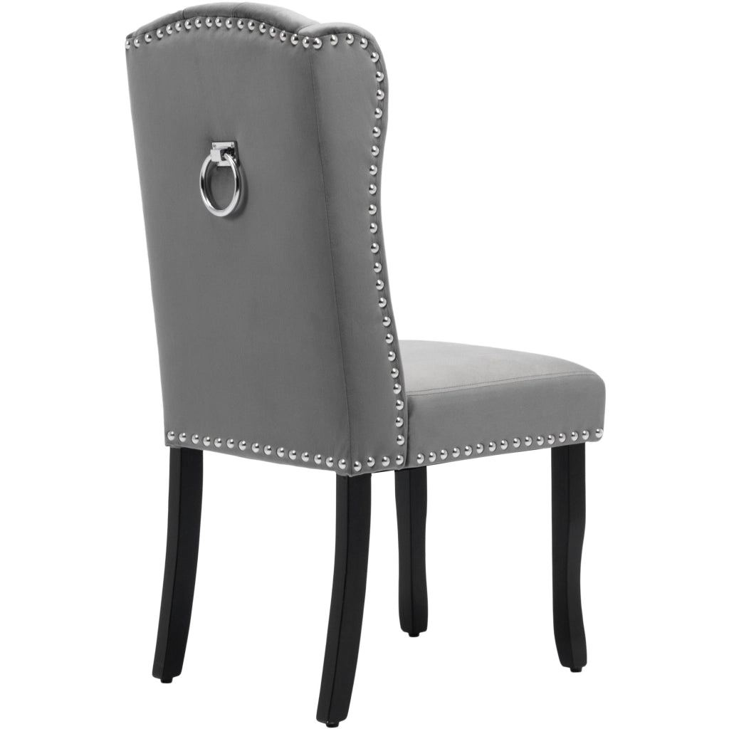 Set di 2 sedie da pranzo in velluto grigio con gambe in legno di quercia, stile moderno