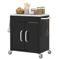 Carrello da Cucina in Acciaio Inox con Armadietto Contenitore e 6 Ganci, 86x50x86.5 cm, Nero