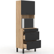 IDMarket - CINA Unità microonde e casseruola a 2 porte 60 cm, finitura faggio e nero
