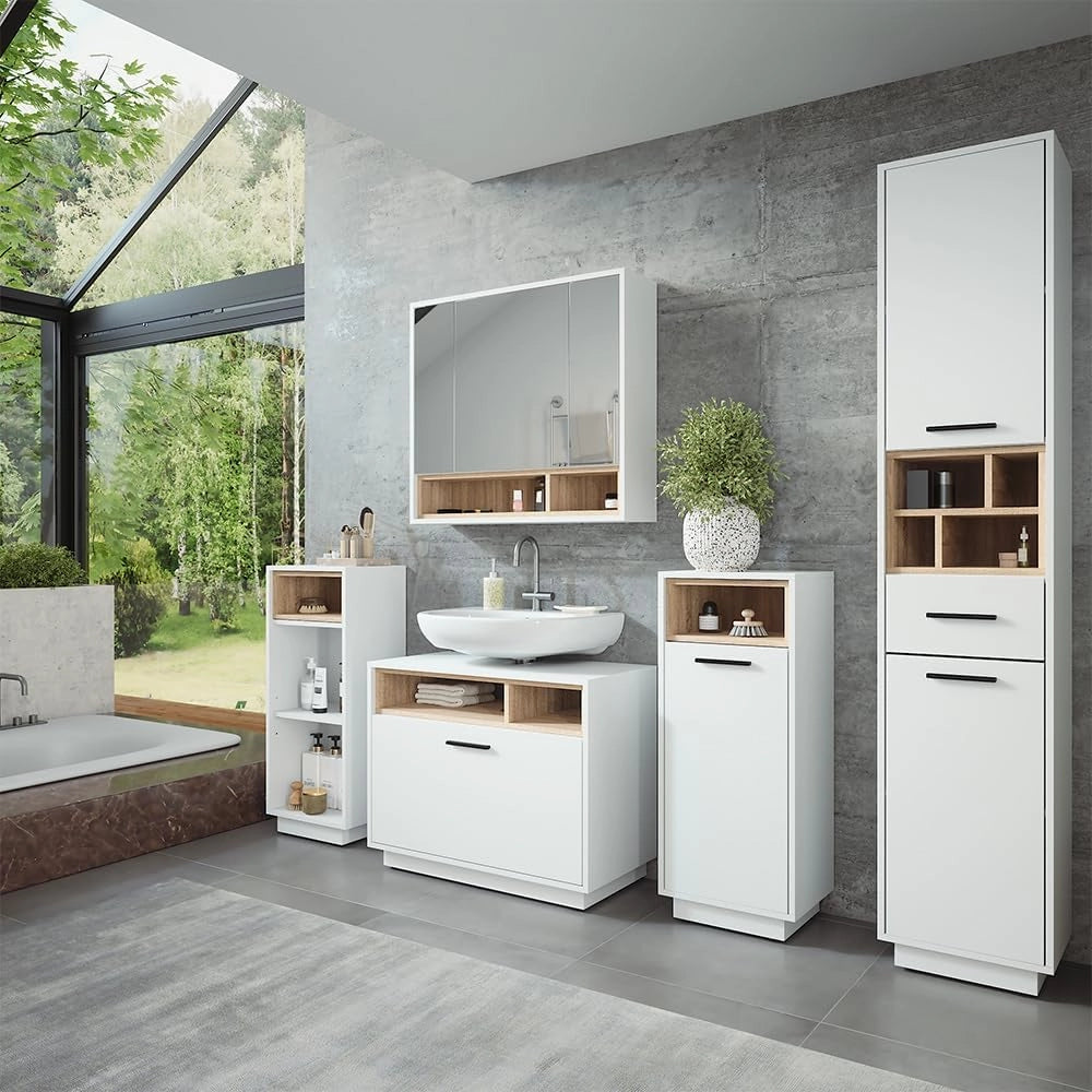 Mobiletto Beatrice, Bianco/Sonoma, 80 x 64 cm con cassetto