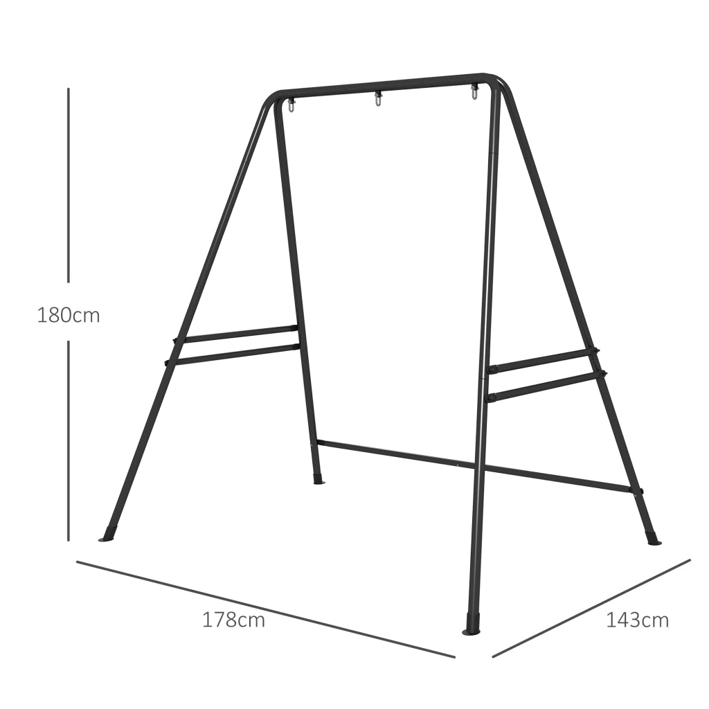 Supporto per Amaca e Poltrona a Uovo in Acciaio con Gambe ad A e Agganci Singoli e Doppi, 178x143x180 cm, Nero