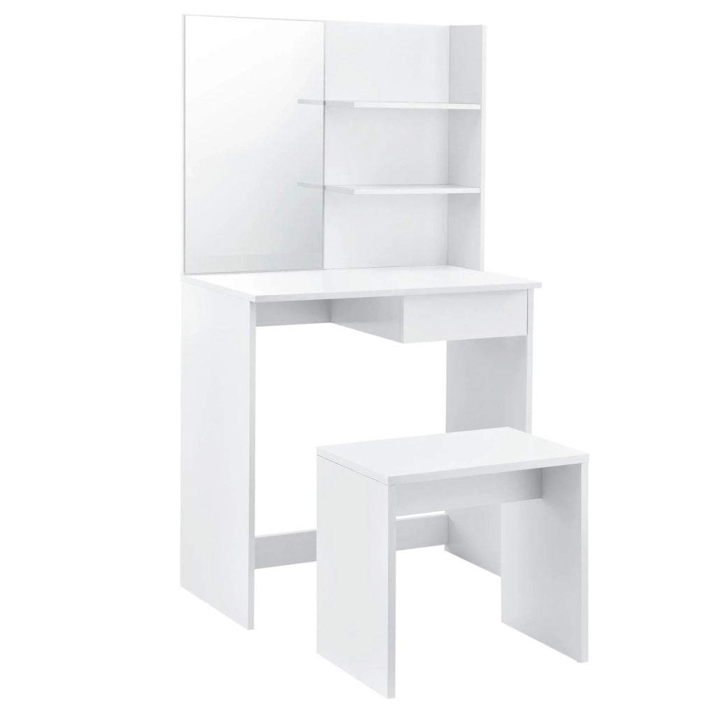 Toletta con cassetto e sedia pannello in legno 141 cm bianco 03_0001501