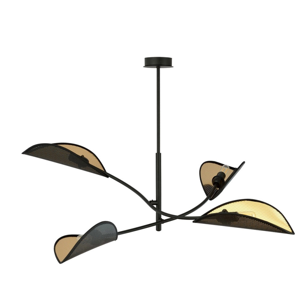 Lampada a sospensione Lotus in acciaio nero e oro