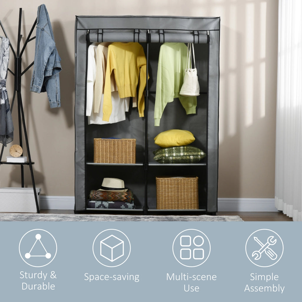 EasyComfort Armadio Guardaroba Portatile in Tessuto non Tessuto con 4 Ripiani Aperti e 2 Appendini, 118x49x170 cm, Grigio
