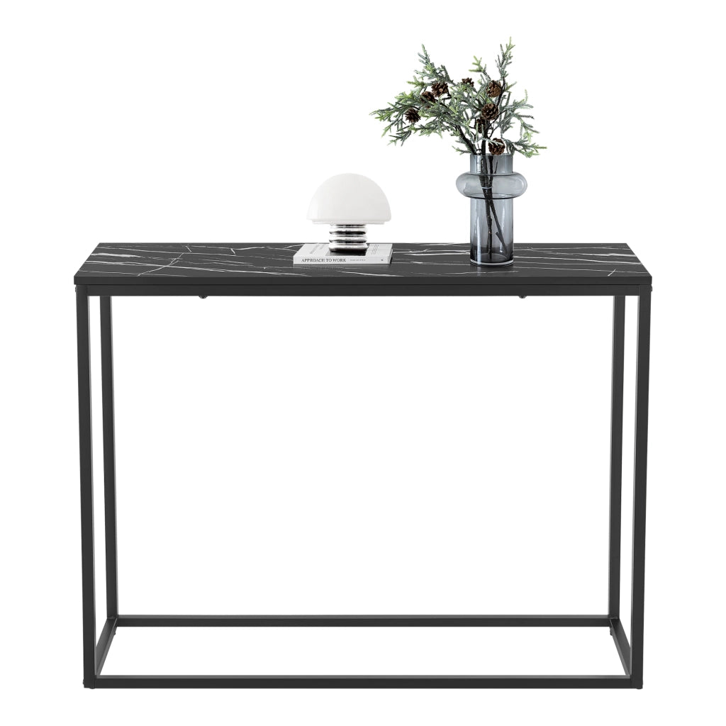 Tavolo a Consolle Kittilä con Telaio Rettangolare in Metallo 80 x 100 x 30 cm Effetto Marmo Nero / Nero [en.casa]