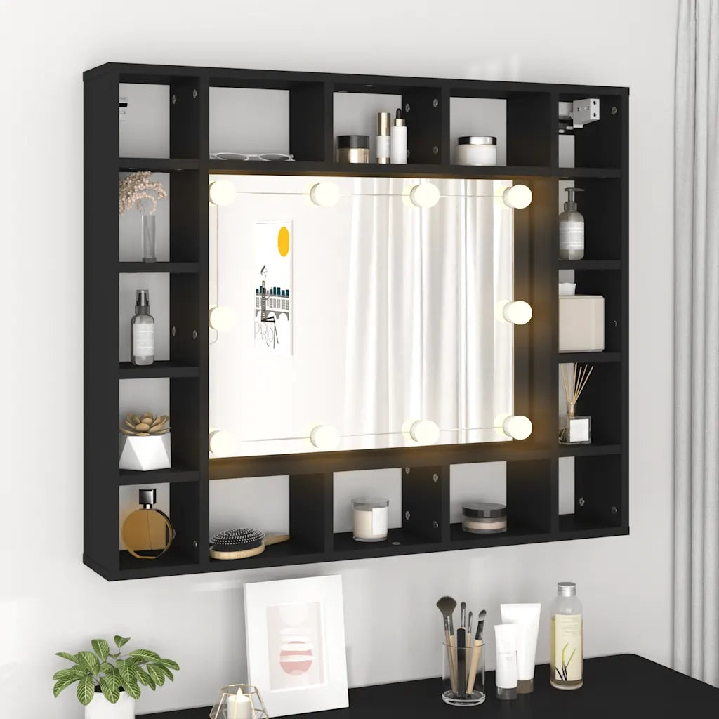 Armadietto a Specchio | Armadio da bagno con LED Nero 91x15x76,5 cm