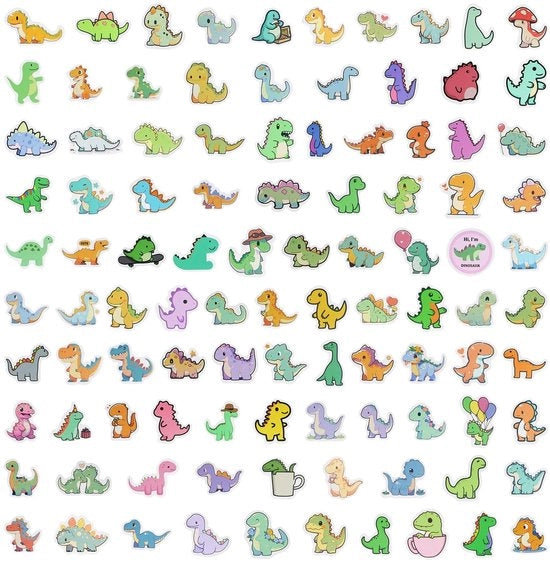Sticker Kinder per Bambini 100 Motivi - Sticker Acqua Resistenti - Dinosauri - Decorazione - Festa - Materiale Vinyl di Alta Qualità