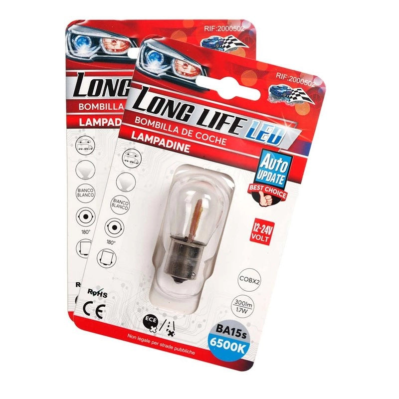 2x Lampada LED BA15s S25 P21W COB 12V 24V 300lm 1.7W Bianco Freddo H50mm