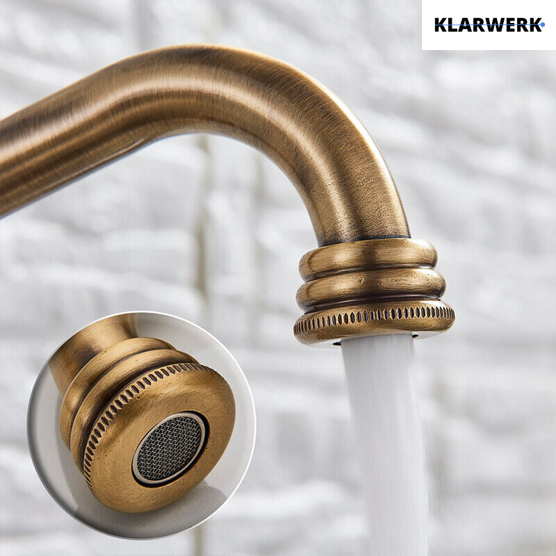 JULIAN | Rubinetto da cucina vintage premium in ottone spazzolato | miscelatore retrò in acciaio inox da cucina Gastro | 2 porte ruotabili a 360°