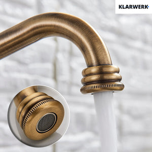 JULIAN | Rubinetto da cucina vintage premium in ottone spazzolato | miscelatore retrò in acciaio inox da cucina Gastro | 2 porte ruotabili a 360°