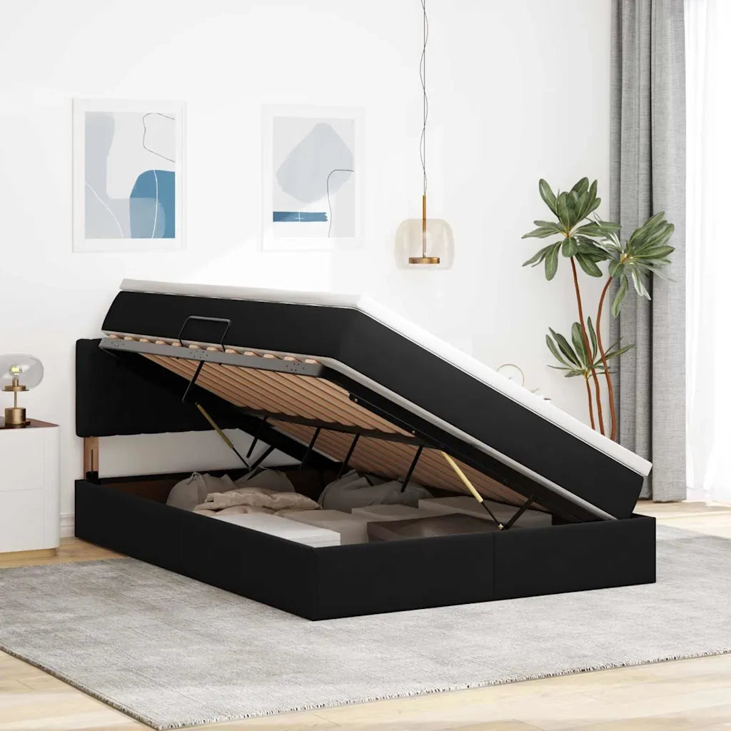 Letto con contenitore e LED con led Nero 140 x 190 cm Velluto 3371453