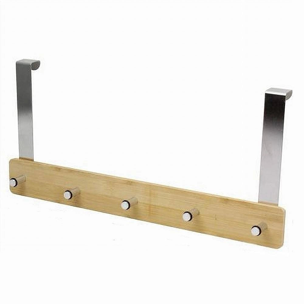Trade Shop - Appendiabiti Per Porta In Metallo Legno Con 5 Posti Ganci Giacche Vestiti 79551 -
