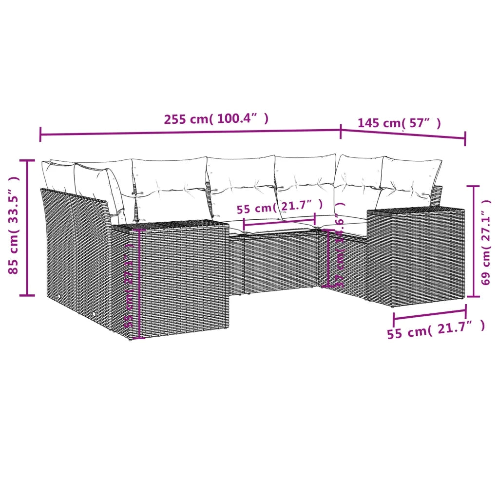 Set Divano da Giardino 6 pz con Cuscini Grigio in Polyrattan 3222979