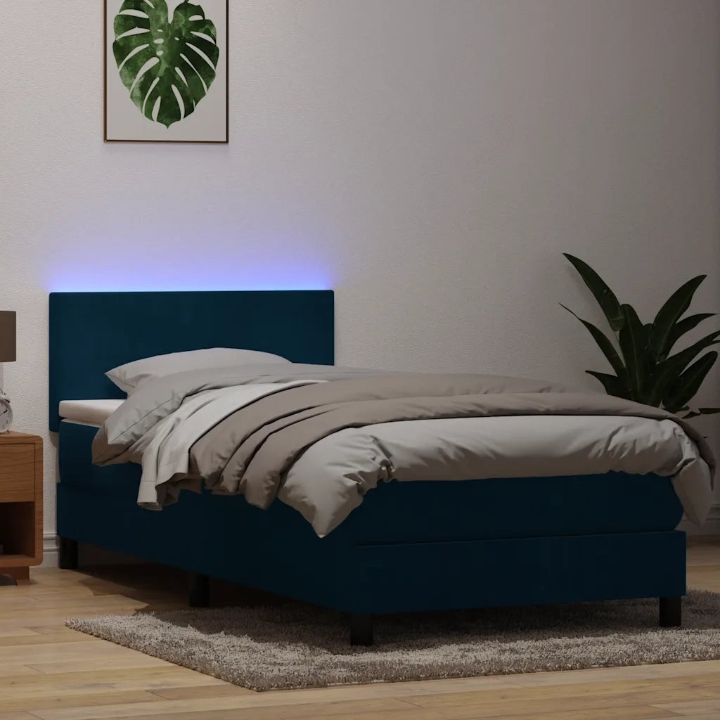 Letto a Molle con Materasso e LED Blu Scuro 80x220 cm Velluto 3316717