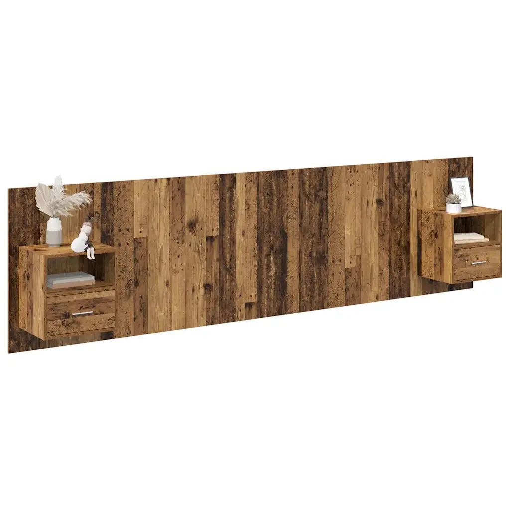 Testata con Comodino 3 pz-Set di 3 Testiera con Contenitore Legno vecchio Legno multistrato 497279