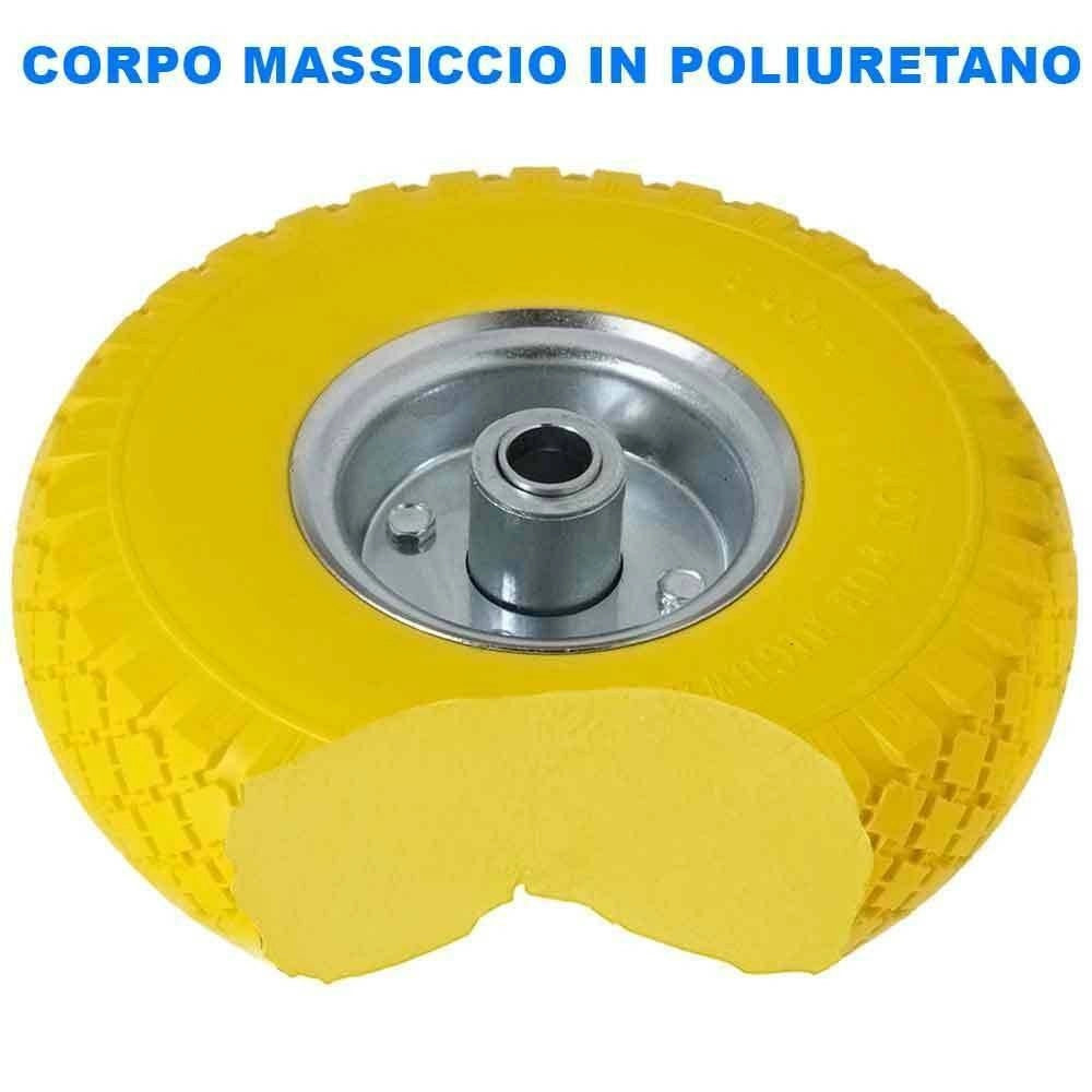 Trade Shop - Ruota Piena Antiforatura Pu Gialla Carrello Carriola 25cm Cerchio In Acciaio -