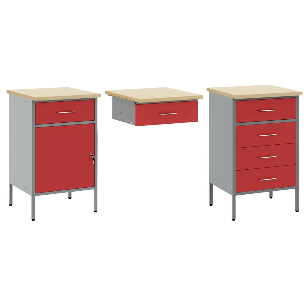 Mobile da lavoro 3 pcs Rosso Legno ingegnerizzato e acciaio 3321379
