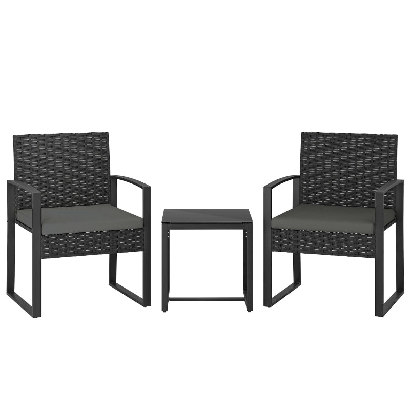 Set da bistrot in rattan, set di mobili da giardino composto da 3 pezzi con 2 sedie da giardino, tavolino, cuscini sfoderabili, grigio scuro