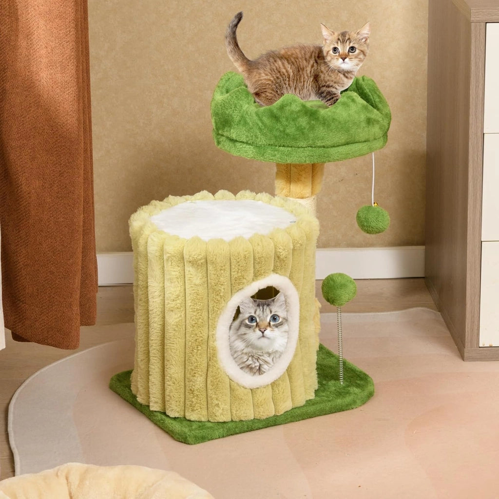 Tiragraffi per Gatti 50 x 41 x 54 cm, Torre Moderno con Pali in Sisal, Piattaforma Imbottita e Pallina Penzolante, Cuccia per Animali Domestici, Verde e Naturale