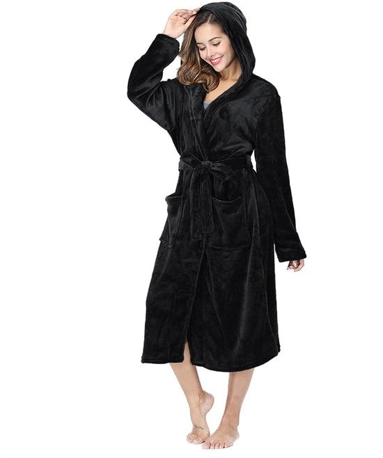 Piumino Fleece Capuchino con Tasche per Donna in Piuma Fluffys Notturno Nero Medio