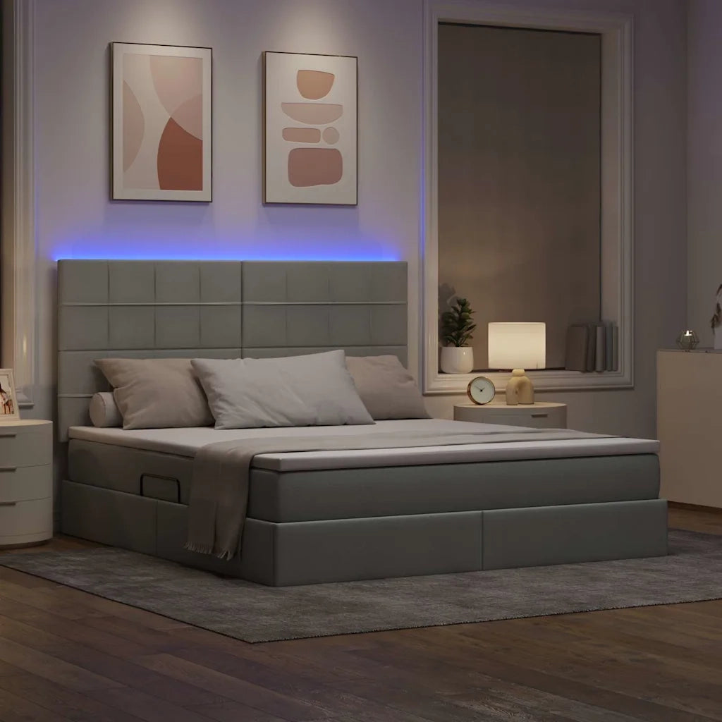 Letto con contenitore e LED con led Grigio chiaro 180 x 200 cm