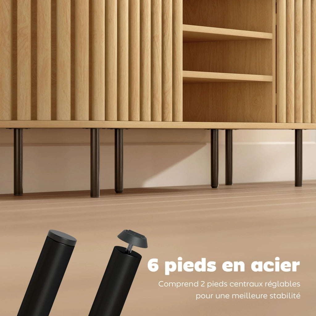 Mobile TV per TV 60 pollici con ante a listelli ¨C Minimal ¨C 140x40x52 cm legno naturale