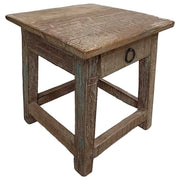 Sgabello con cassetto in legno con finitura artigianale marrone 25x25x29 h cm