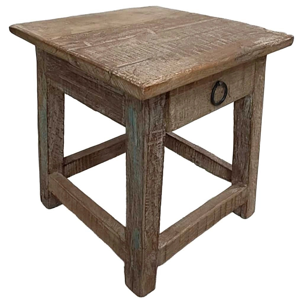 Sgabello con cassetto in legno con finitura artigianale marrone 25x25x29 h cm