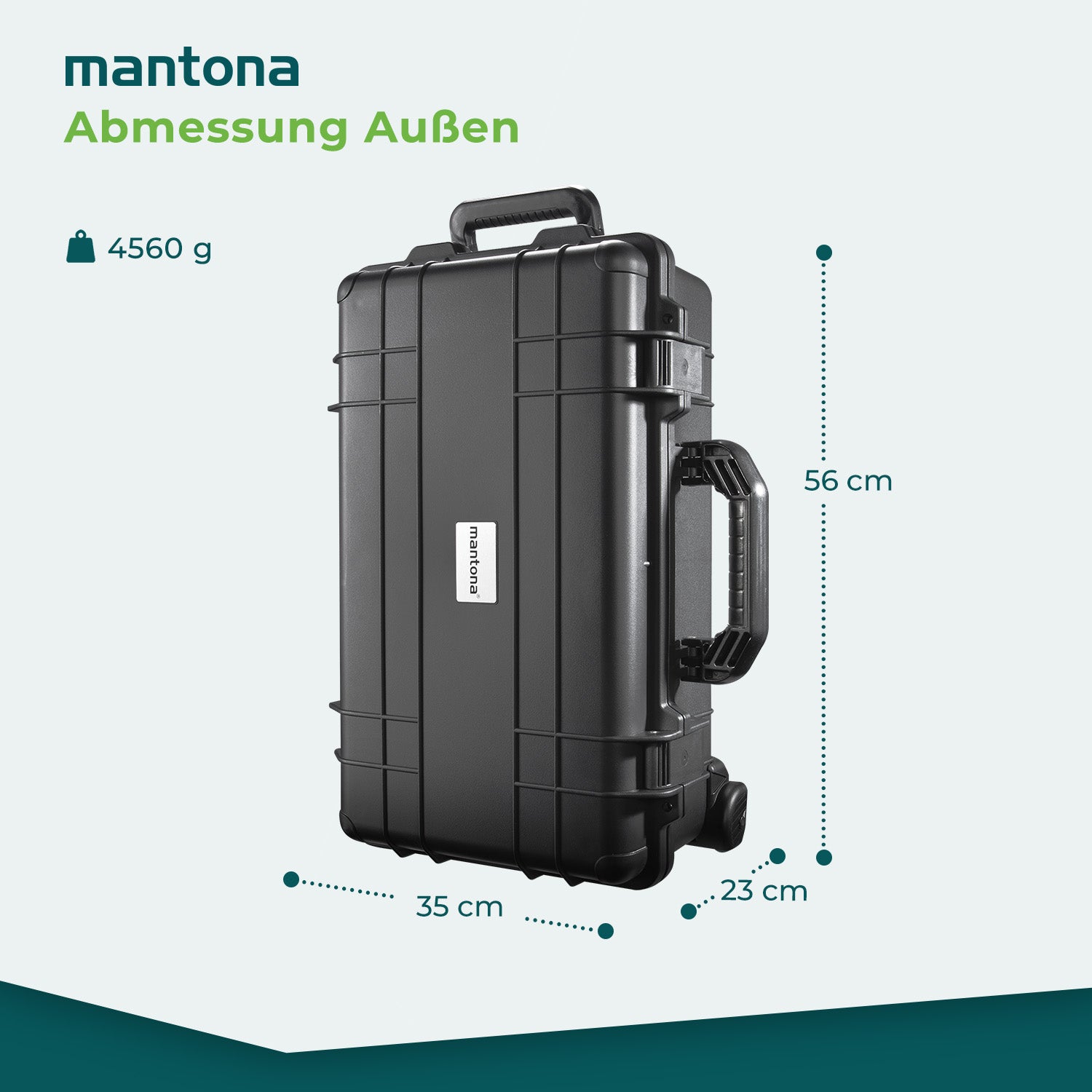 Mantona Outdoor Trolley fotografico nero, impermeabile, antiurto, antipolvere e impilabile, Valigia rigida imbottita in schiuma, per attrezzature fotografi e oggetti di valore