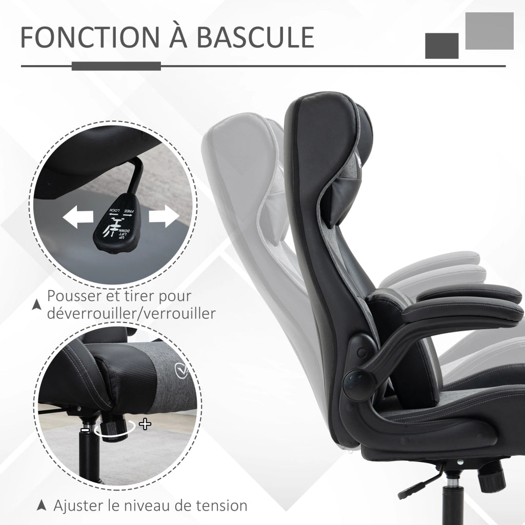 Sedia da Gaming Ergonomica ¨C Xylo ¨C Base Rotonda Altezza Regolabile Braccioli Cuscini PU Grigio Nero