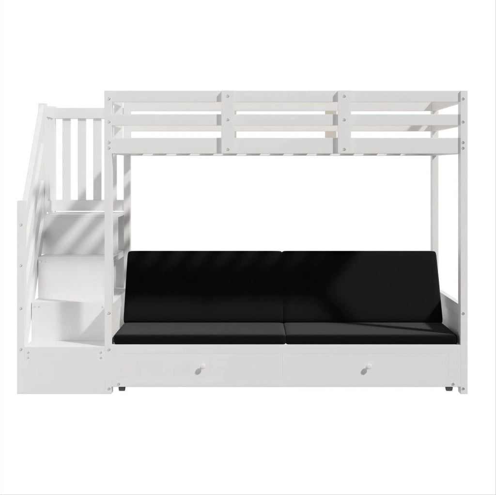 Letto a soppalco per bambini 90x200 cm con divano, scale contenitore e 2 cassetti bianco