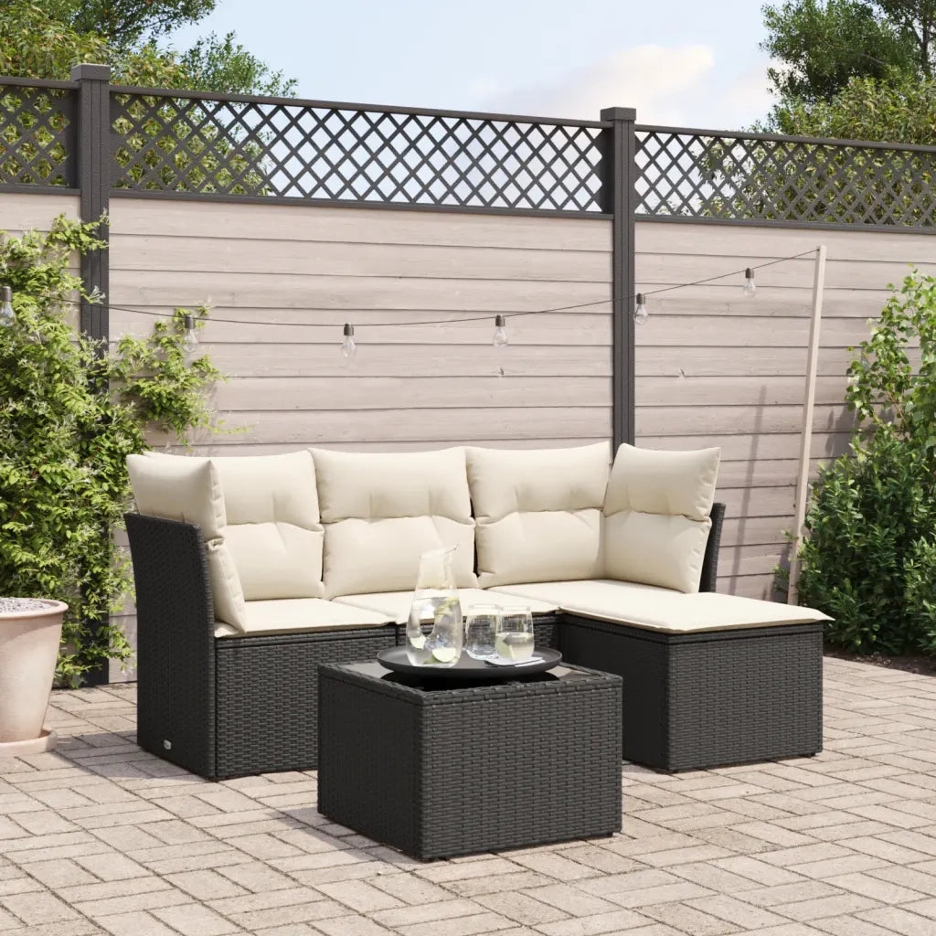 Set Divani da Giardino 5 pz | Set Salotto da Giardino con Cuscini in Polyrattan Nero