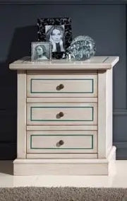 Comodino in legno Shabby chic bianco anticato filo azzurro