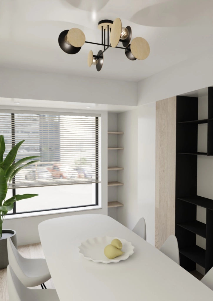 Plafoniera Emibig Zita 4 moderna nera/legno 4xE27 86x36cm