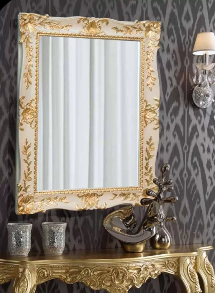 Mobili2g - specchiera rettangolare laccata avorio con particolari foglia oro - misure: l.78 x h.98 x p.6