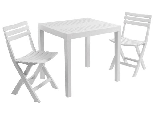 SET CLUB DA GIARDINO CON TAVOLO E SEDIE IN RESINA DI COLORE BIANCO