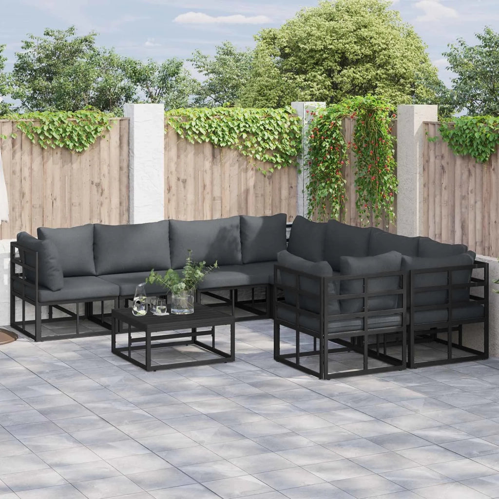 Set Divano da Giardino con cuscino 9 pcs Nero Acciaio 3378949