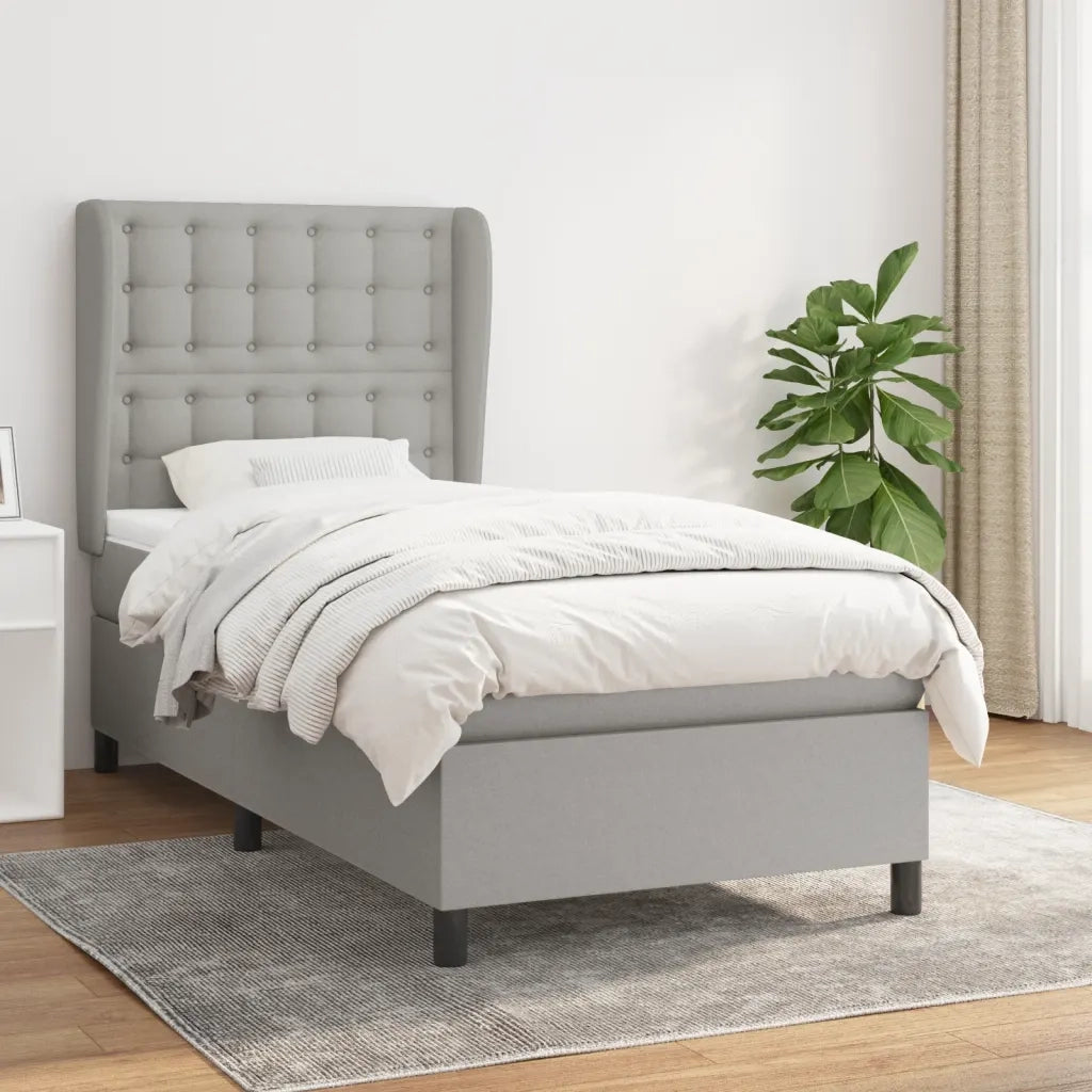 Letto singolo | Letto per adulti | Giroletto a Molle con Materasso Grigio Chiaro 80x200 cm Tessuto