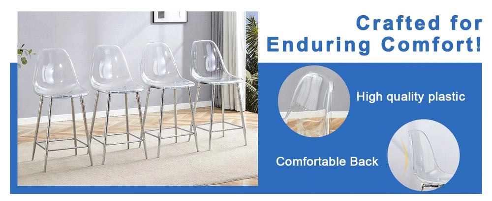 Set 4 Sgabelli Trasparenti ¨C MINIMAL ¨C Gambe in Metallo, Design Moderno per Cucina e Bar