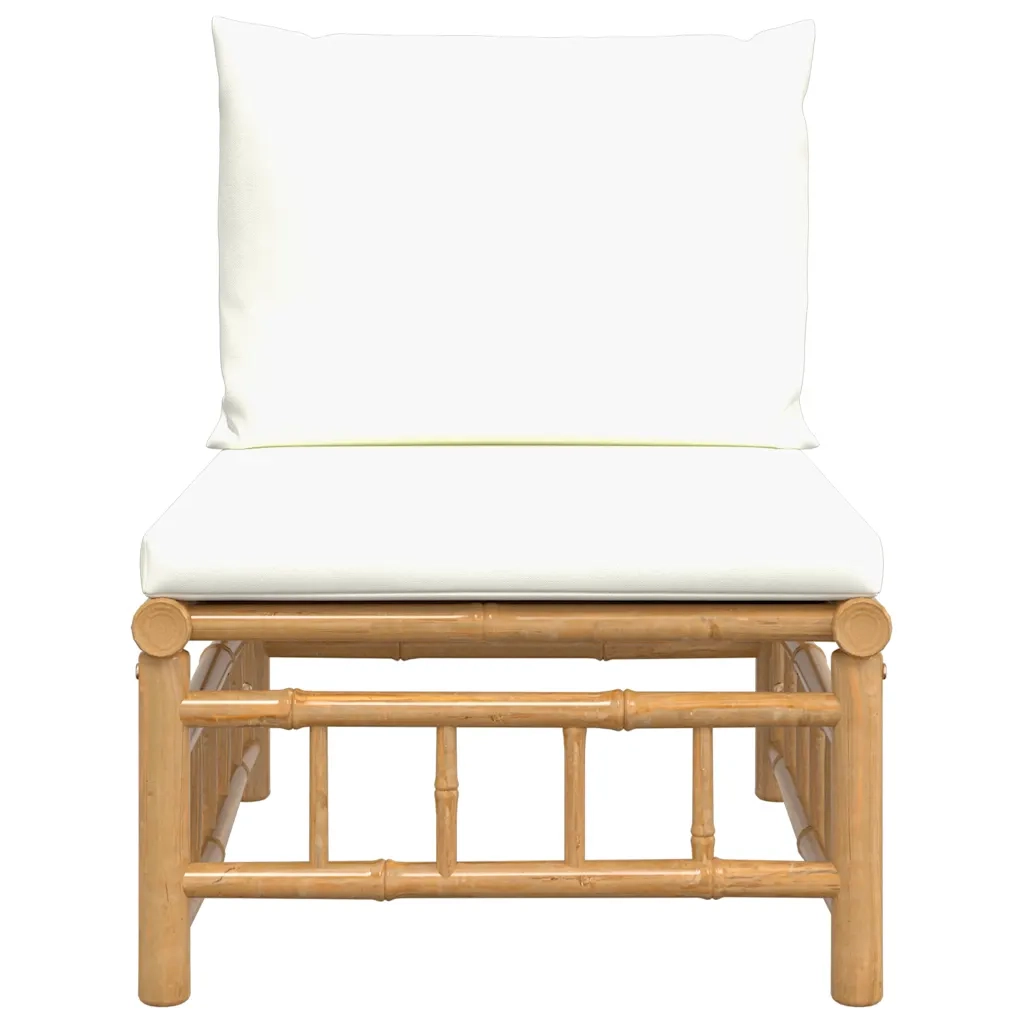 Divano Centrale da Giardino con Cuscini Bianco Crema in BambÃ¹cod mxl 70673