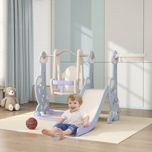 Scivolo per Bambini 4 in 1 con Altalena Canestro Arrampicata 147,5x160x107 cm Azzurro Chiaro