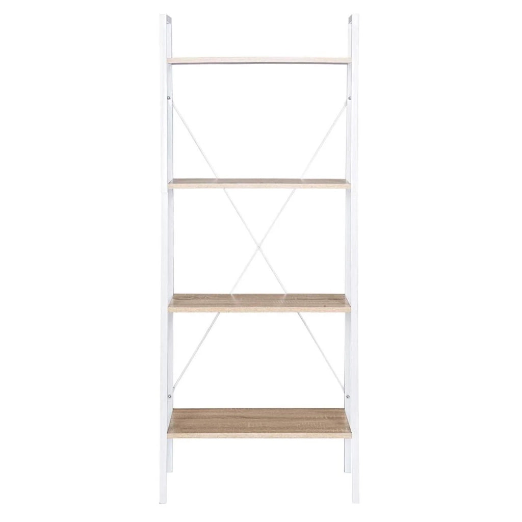 Robusta scaffalatura a scala a 4 ripiani con struttura in metallo per soggiorno bianco/marrone 19_0000372