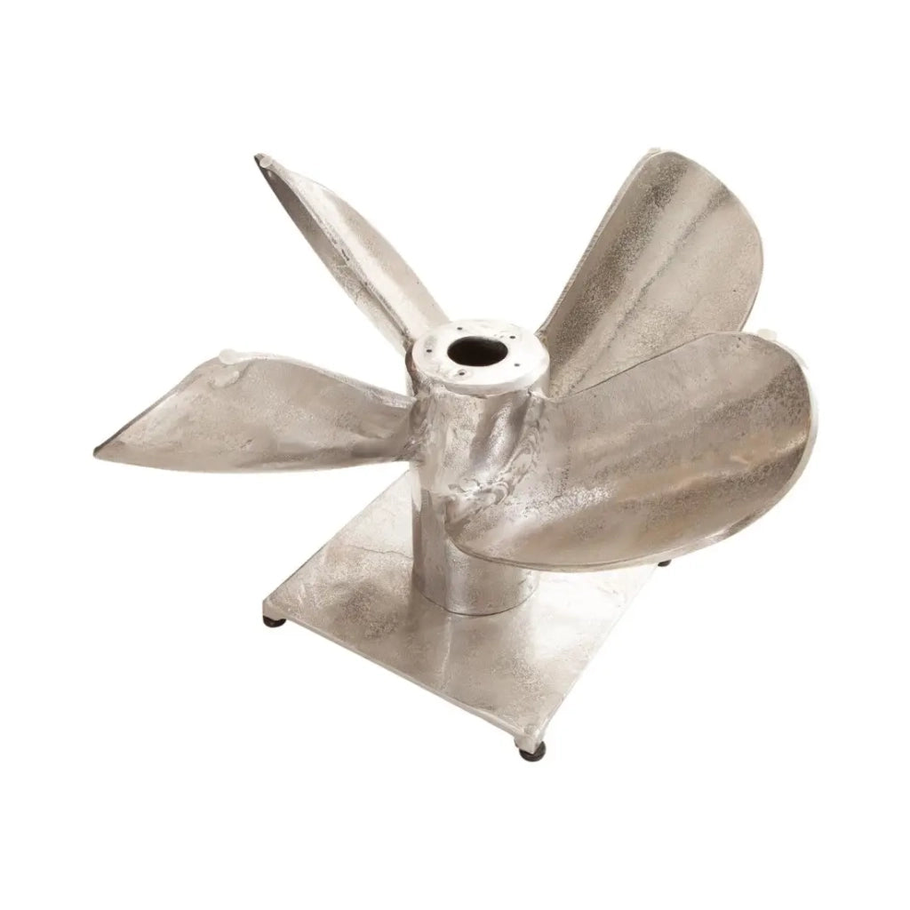 Tavolino basso ALUMIA rotondo 60 cm in alluminio argentato e vetro temperato – design industriale con piede a elica