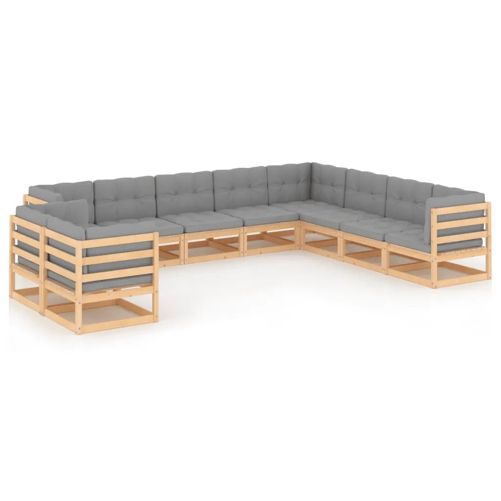 Set Divani da Giardino 10 pz con Cuscini Legno Massello di Pino cod mxl 52352
