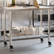 Tavolo da Lavoro Cucina con Ruote-Piano di Lavoro Cucina 110x55x85 cm in Acciaio Inox 133214