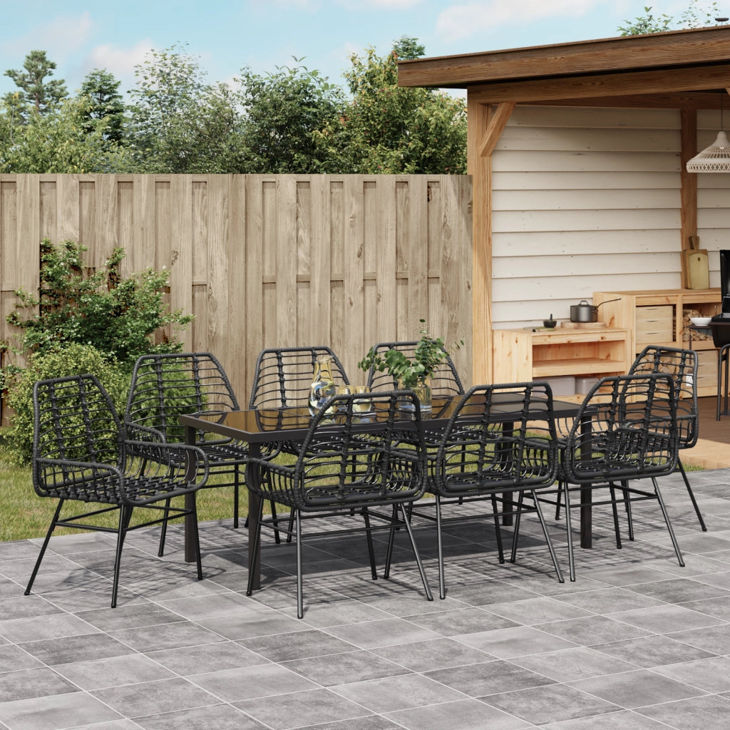 Set da pranzo da giardino a 9 pezzi nero in polyrattan